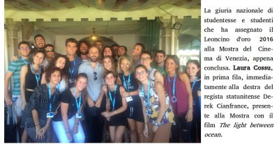 Il liceo Spano alla Mostra del Cinema di Venezia 2016. Il Leoncino d’oro 2016.