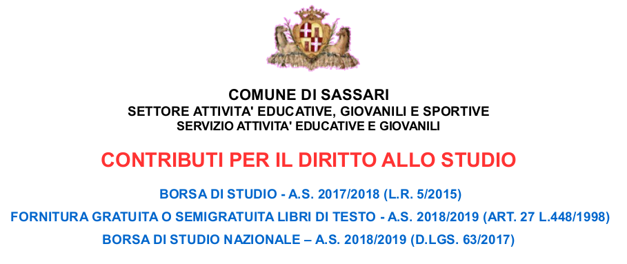 Comune di Sassari – Contributi per il diritto allo studio –