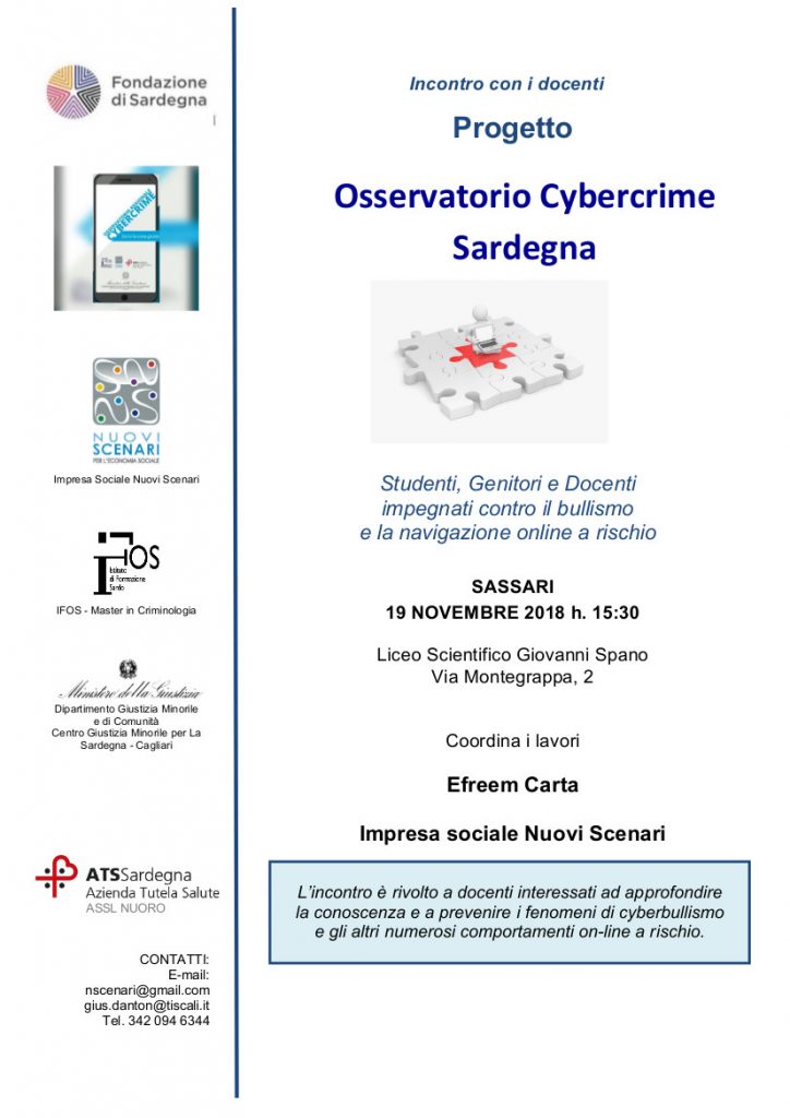 Circ. 59 Progetto “Osservatorio Cybercrime Sardegna”. Studenti, Genitori e Docenti impegnati contro il bullismo e la navigazione online a rischio